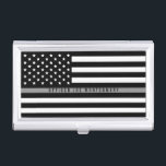 Thin Grey Line Correctional Officer Flag Monogram Business Card Holder<br><div class="desc">This professional business card case features a black and white American flag with a thin grey line across the middle and your name in a modern white typography for you to personalize. Perfect for correctional officers. Matches our thin grey line business card so please check out our I Love Digis...</div>