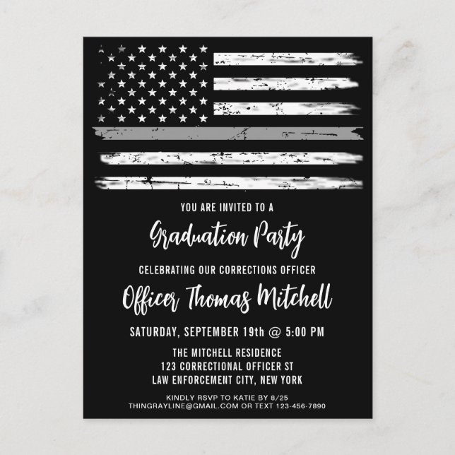 Thin Grey Line Correctional Officer Graduation Inv Invitation Postcard (Front)
