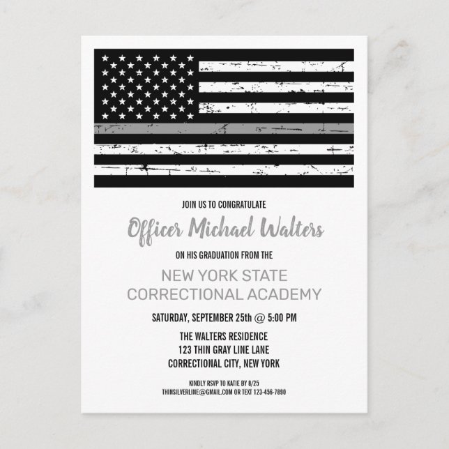Thin Grey Line Correctional Officer Graduation Invitation Postcard (Front)