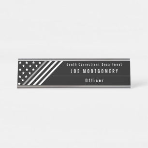 Thin Grey Line Correctional Stars Stripes Monogram Desk Name Plate