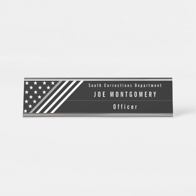 Thin Grey Line Correctional Stars Stripes Monogram Desk Name Plate (Front)