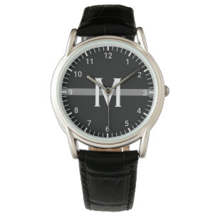 Thin Grey Line Monogrammed Initial Watch