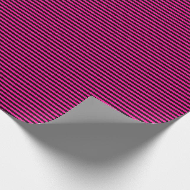Thin Hot Pink and Black Stripes Wrapping Paper (Corner)