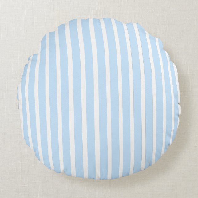 Thin Light Blue Stripes Round Pillow (Front)