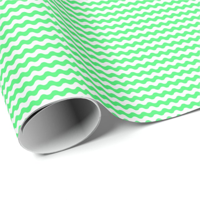Thin Light Green and White Waves Wrapping Paper (Roll Corner)