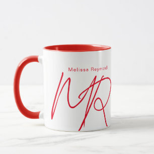 Thin Lines Script Red Monogram Mug