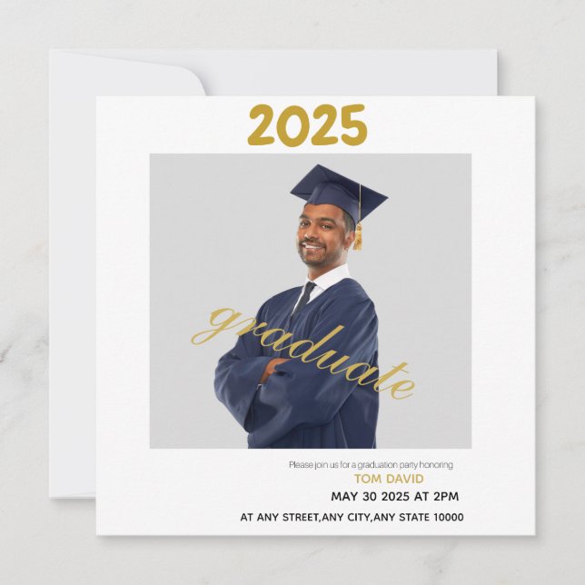 Thin Magnetic Modern Gold Graduation Invitation  (Front)