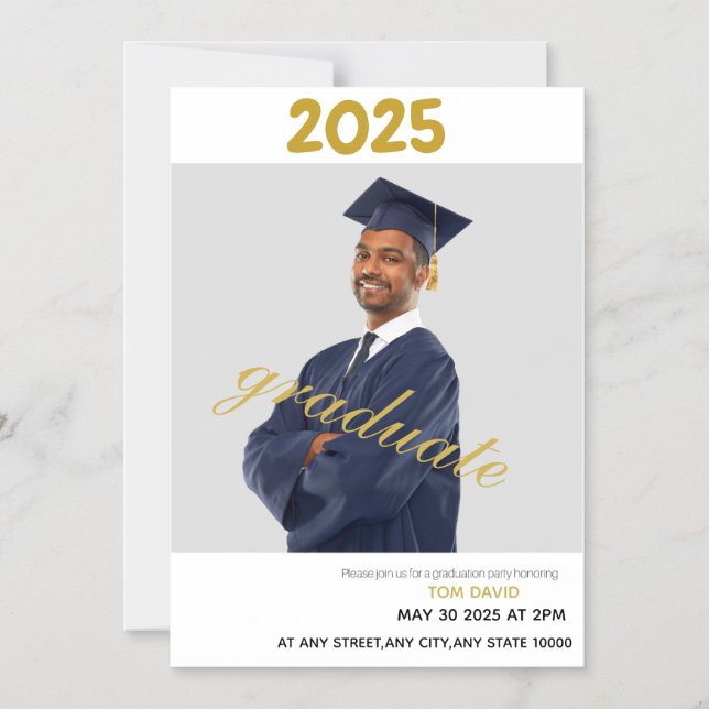 Thin Magnetic Modern Gold Graduation Invitation  (Front)