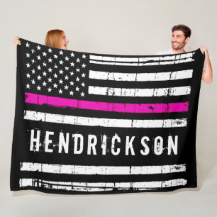 Thin Pink Line Flag Personalized Nurse Fleece Blanket