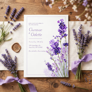 Thin Purple Watercolor Lavender Frame Wedding Invitation