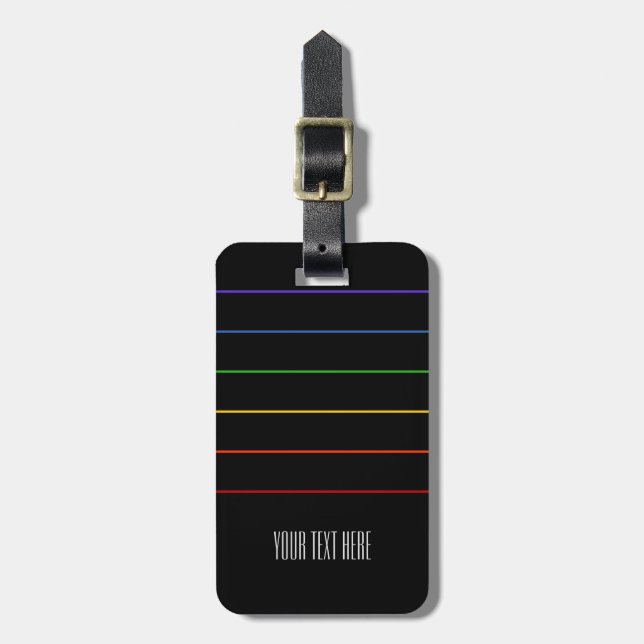 Thin Rainbow Stripes Black Text Luggage Tag (Front Vertical)