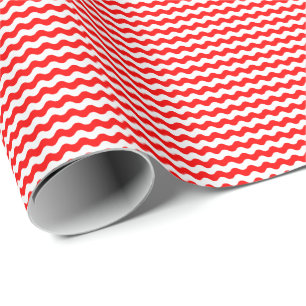 Thin Red and White Waves Wrapping Paper