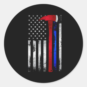Thin Red Blue Line American Flag Axe Firefighter P Classic Round Sticker