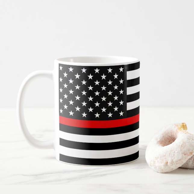 Thin Red Line American Flag Coffee Mug (With Donut)