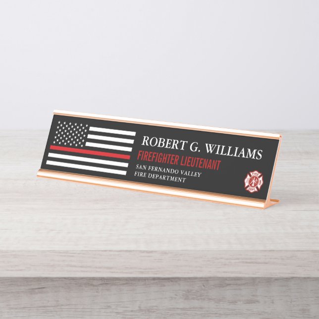 Thin Red Line American Flag Customized Desk Name Plate (Front)