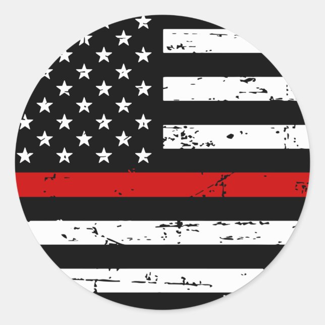 Thin Red Line American Flag Firefighter Classic Round Sticker (Front)