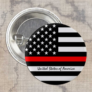 Thin Red Line & American Flag Fireman / USA 1 Inch Round Button