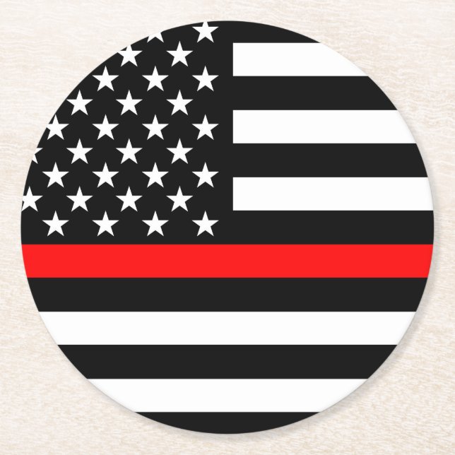 Thin Red Line American Flag Graphic Decor Round Paper Coaster (Front)