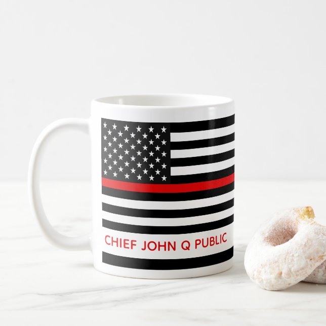Thin Red Line American Flag Name Template Coffee Mug (With Donut)