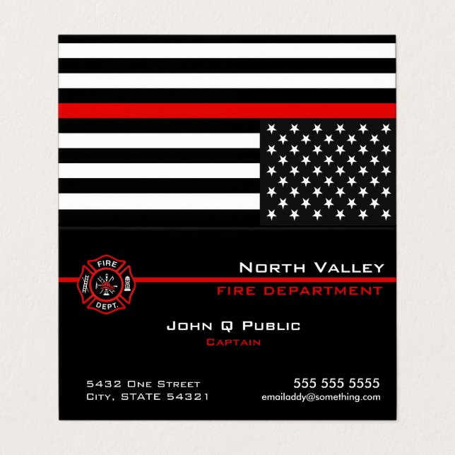 Thin Red Line American Flag QR Code Business Card (Outside Unfolded)