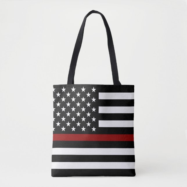 Thin Red Line American Flag Tote Bag (Front)