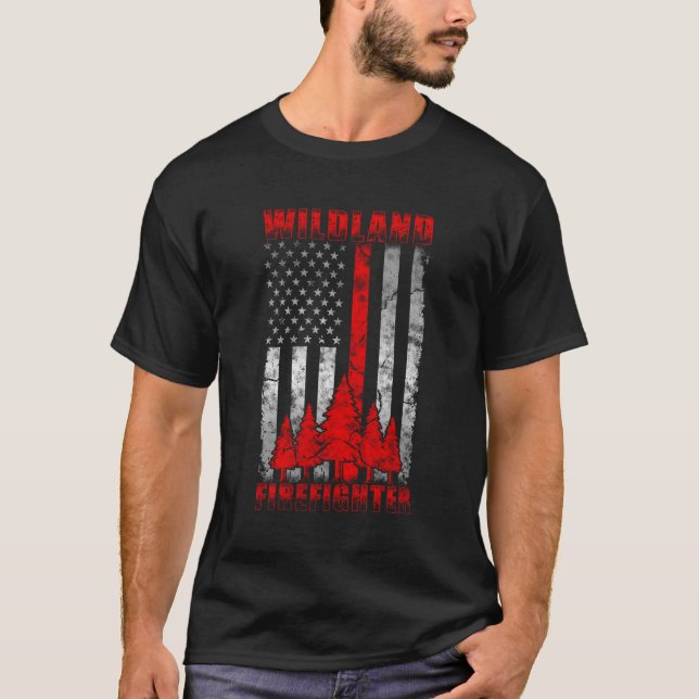 Thin Red Line American Flag Wildland Firefighter T-Shirt (Front)