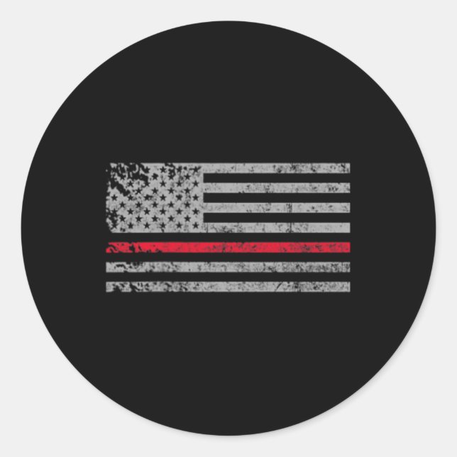 Thin Red Line American Usa Flag Fireman Support Fi Classic Round Sticker (Front)