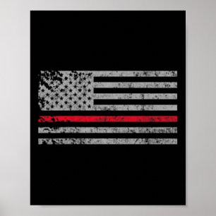 Thin Red Line American Usa Flag Fireman Support Fi Poster
