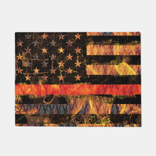 Thin Red Line and Flames Doormat