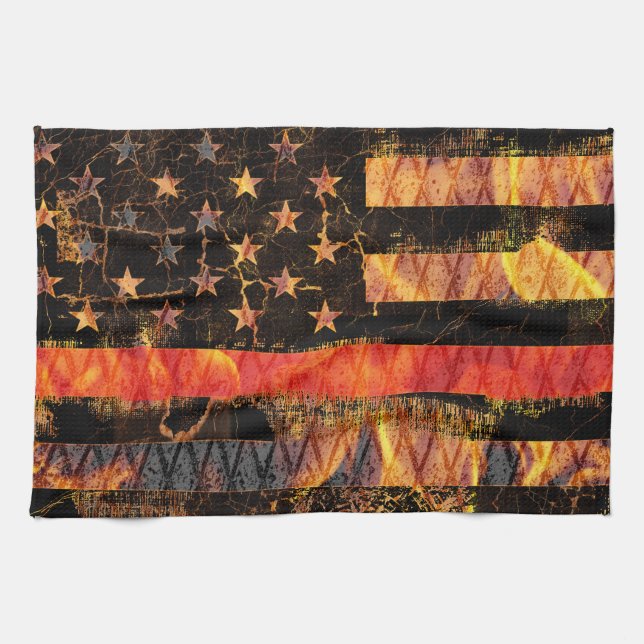 Thin Red Line and Flames Kitchen Towel (Horizontal)