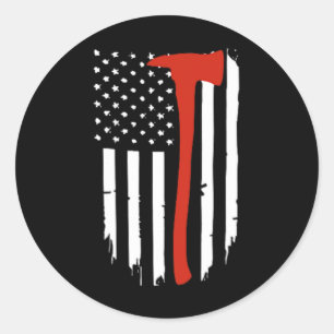Thin Red Line Axe American Flag Patriot Firefighte Classic Round Sticker