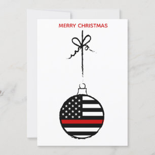 Thin Red Line Christmas Fireman Firefighter Holiday Card