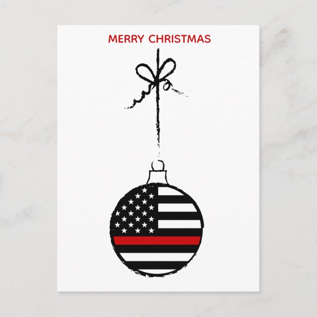 Thin Red Line Christmas Fireman Firefighter Holiday Postcard (Front)