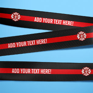 Thin Red Line Custom Text Fire Rescue Satin Ribbon