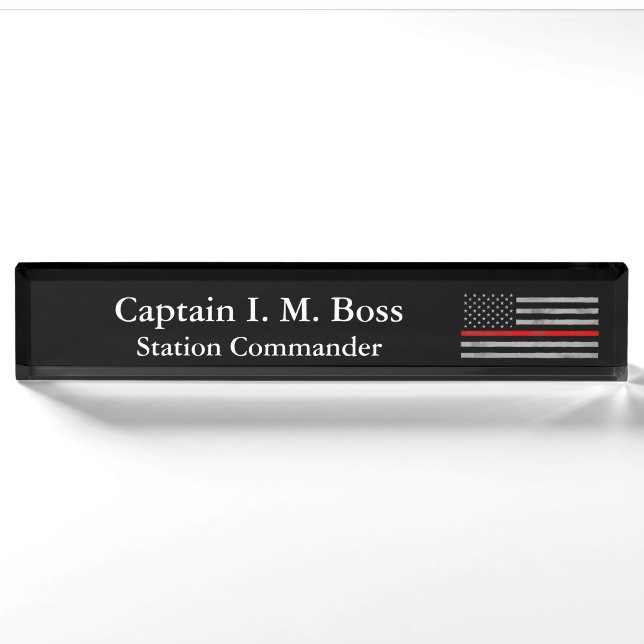 Thin Red Line - Distressed Tattered Flag Nameplate (Front)