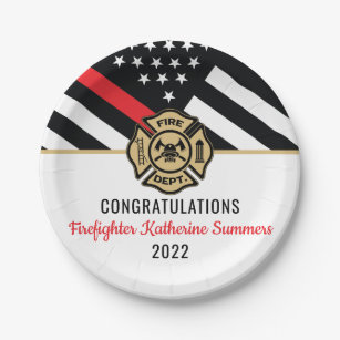 Thin Red Line Fire Academy Firefighter Graduation Paper Plate