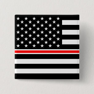 Thin Red Line Firefighter American Flag 2 Inch Square Button
