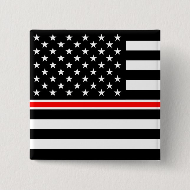 Thin Red Line Firefighter American Flag 2 Inch Square Button (Front)