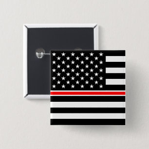 Thin Red Line Firefighter American Flag 2 Inch Square Button
