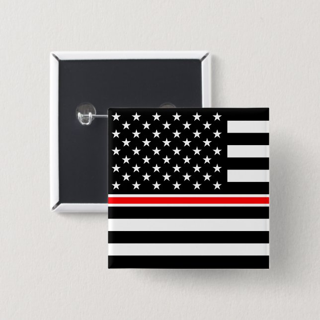 Thin Red Line Firefighter American Flag 2 Inch Square Button (Front & Back)