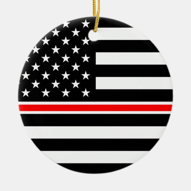 Thin Red Line Firefighter American Flag Ceramic Ornament (Front)