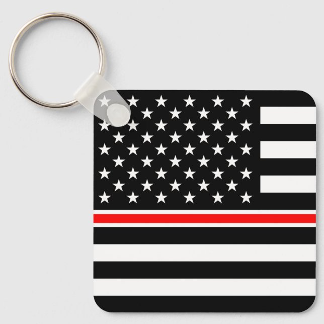 Thin Red Line Firefighter American Flag Keychain (Front)