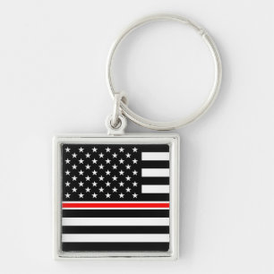 Thin Red Line Firefighter American Flag Keychain