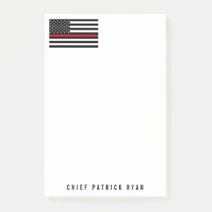 Thin Red Line Firefighter American Flag Name 4 x 6 Post-it Notes