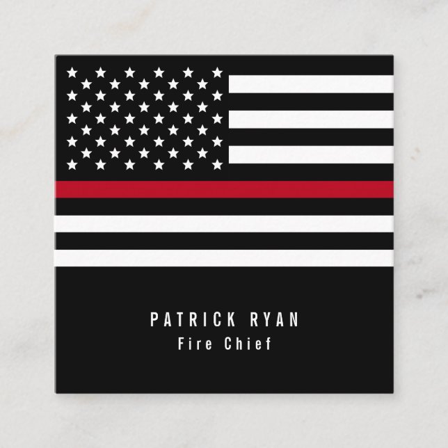 Thin Red Line Firefighter American Flag Square Business Card (Front)