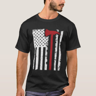 Thin Red Line Firefighter Axe American Flag T-Shir T-Shirt