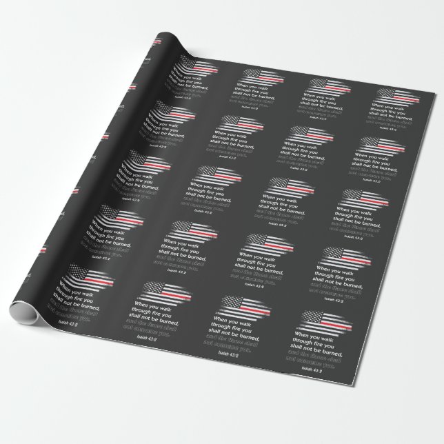 Thin Red Line Firefighter Bible Verse America Wrapping Paper (Unrolled)