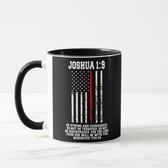 Thin Red Line Firefighter Bible Verse Christian  Mug (Left)