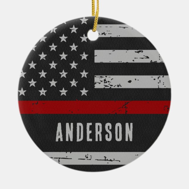 Thin Red Line - Firefighter Ceramic Ornament (Front)