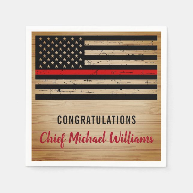 Thin Red Line Firefighter Fireman Retirement Napkin (Front)
